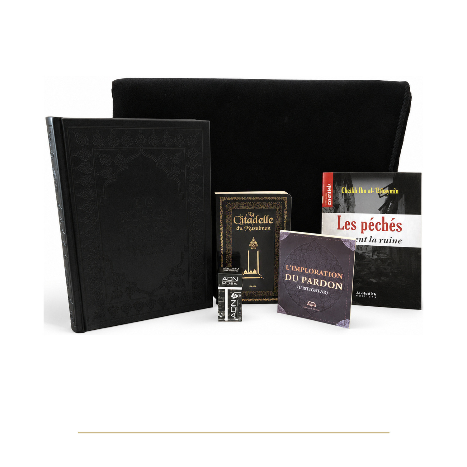 Photo de Coffret cadeau Coran noir, Tapis, citadelle et musc