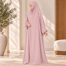Jilbab 1 pièce A1 soie de médine rose pale - El Bassira