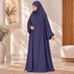 Jilbab 1 pièce A1 soie de médine bleu marine - El Bassira