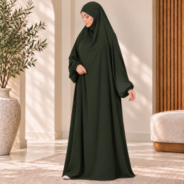 Jilbab 1 pièce A1 soie de médine kaki - El Bassira