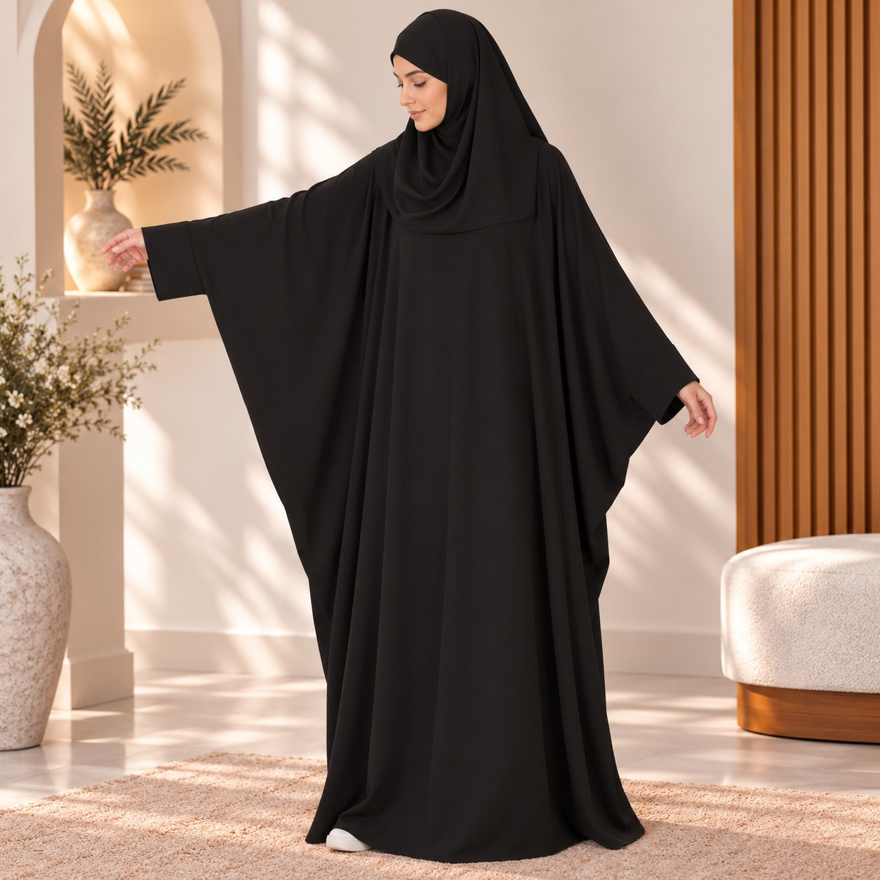 Abaya saoudienne Radya soie de médine noir - El Bassira