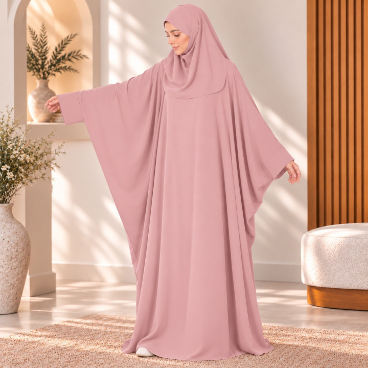 Abaya saoudienne Radya soie de médine rose pale - El Bassira