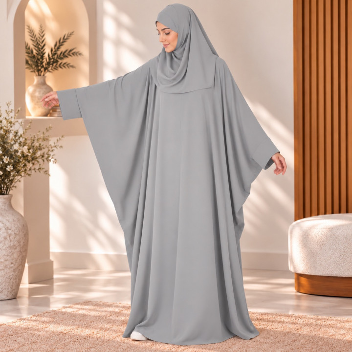 Abaya saoudienne Radya soie de médine gris - El Bassira