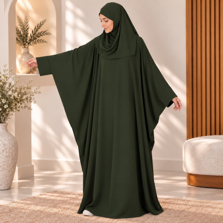 Abaya saoudienne Radya soie de médine kaki - El Bassira