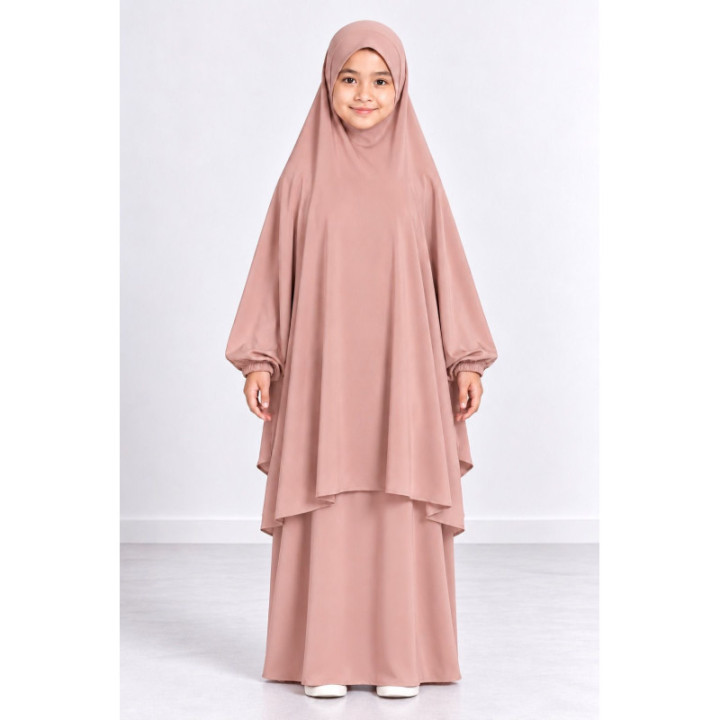 Jilbab enfant 2 pièces jupe 9735-1 - rose clair
