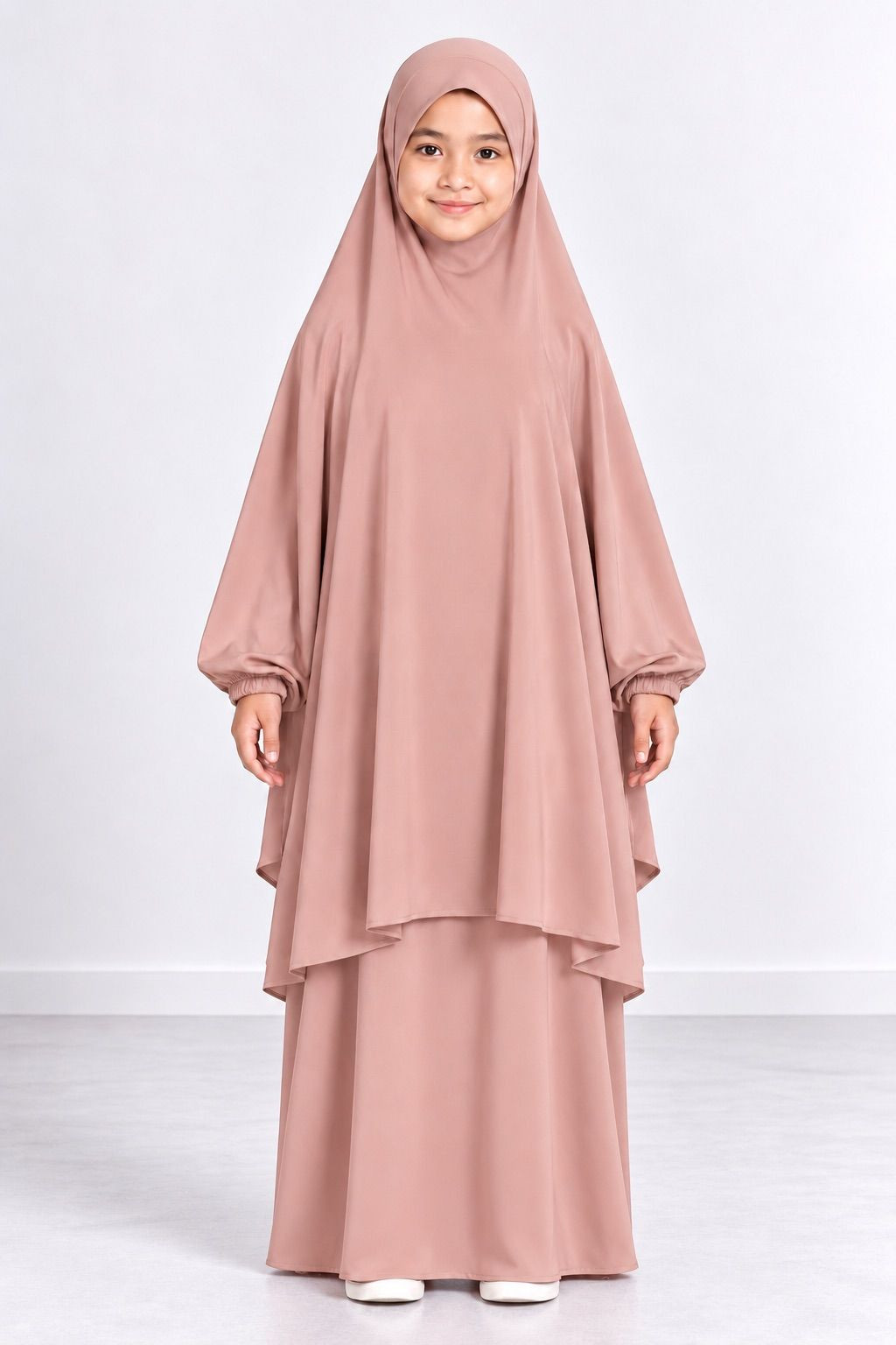 Jilbab enfant 2 pièces jupe 9735-1 - rose clair