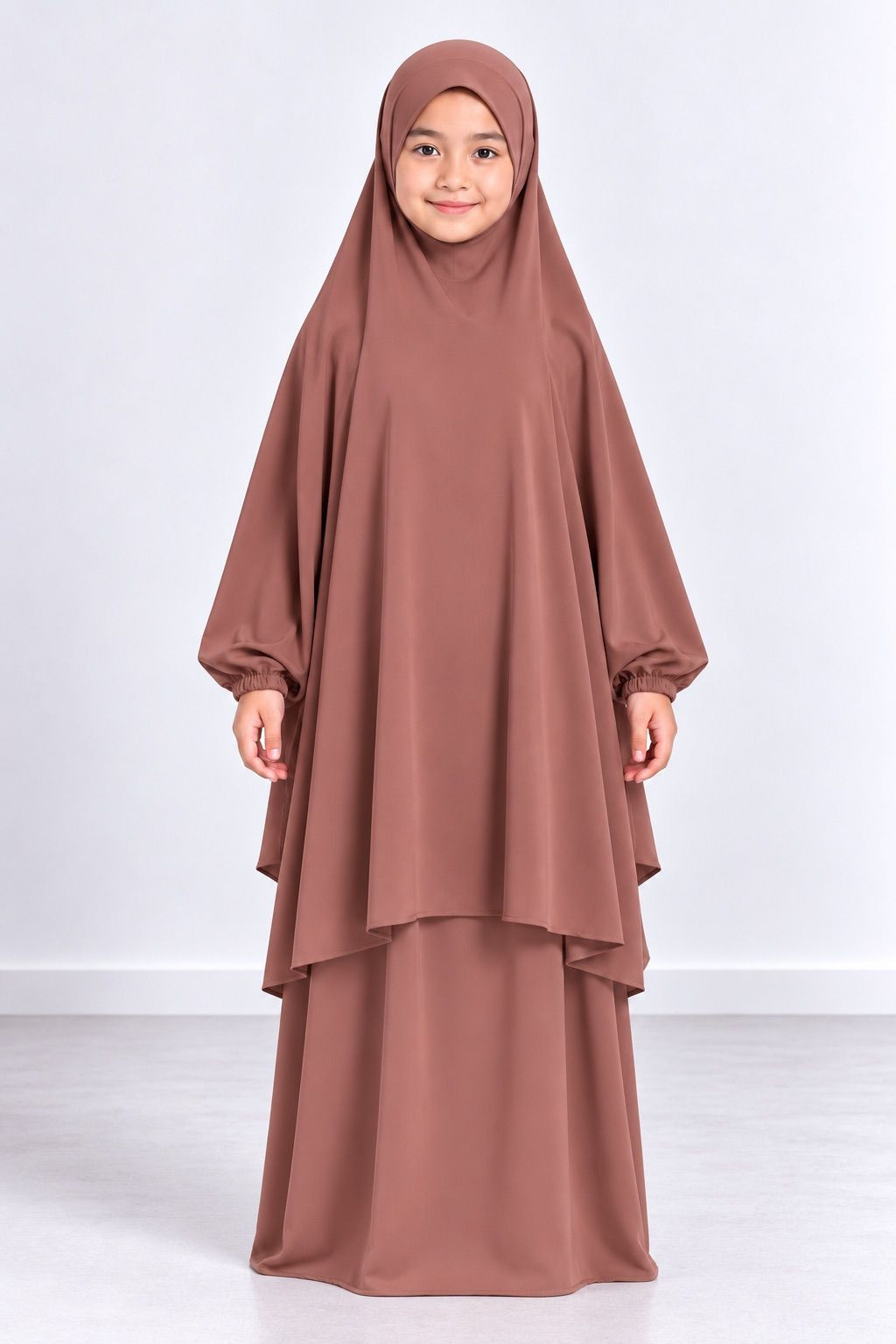 Jilbab enfant 2 pièces jupe 9735-1 - vieux rose