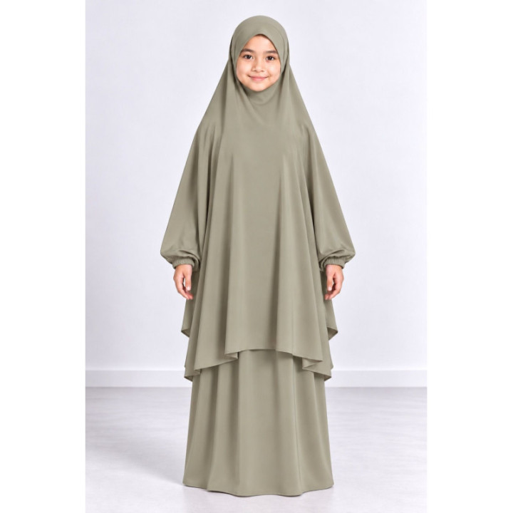 Jilbab enfant 2 pièces jupe 9735-1 - kaki clair
