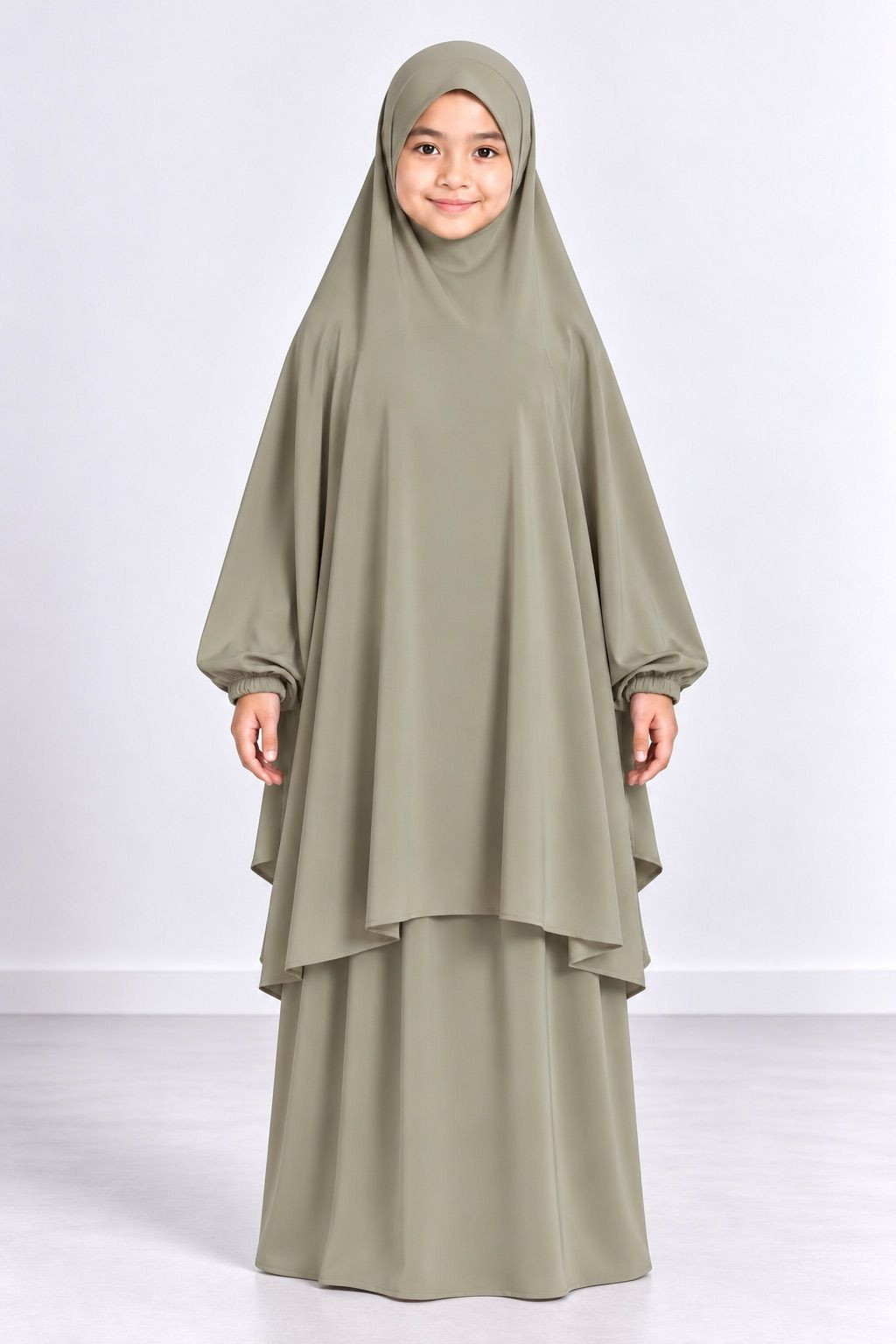 Jilbab enfant 2 pièces jupe 9735-1 - kaki clair