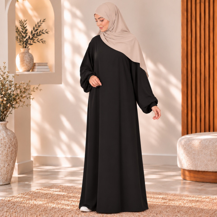 Abaya Numidia soie de médine noir - El Bassira