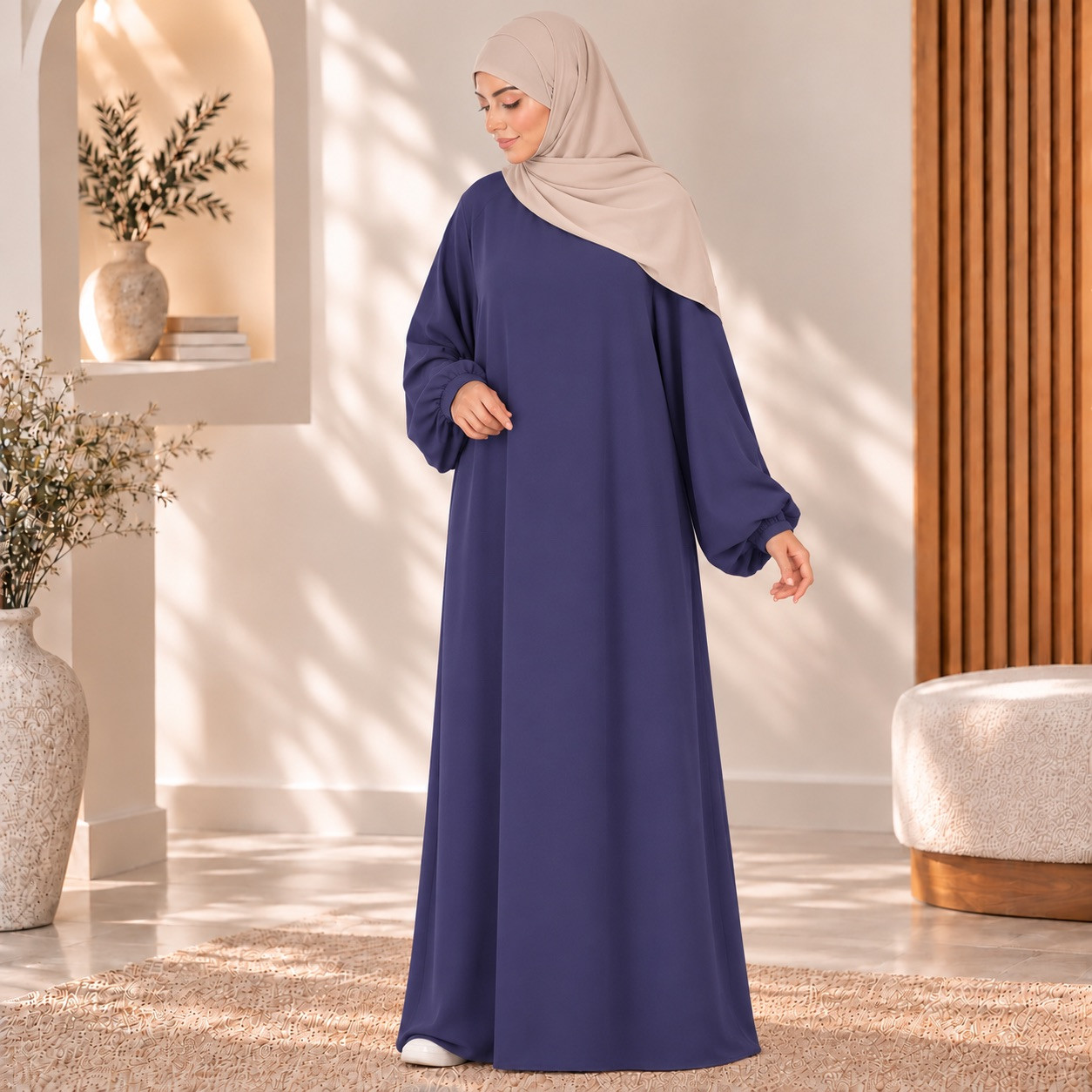 Abaya Numidia soie de médine bleu marine - El Bassira