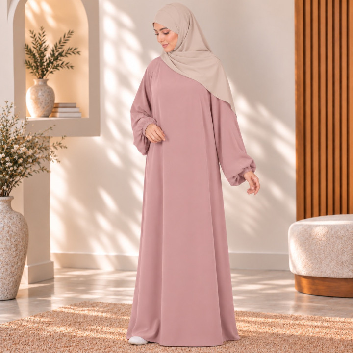Abaya Numidia soie de médine rose pale - El Bassira