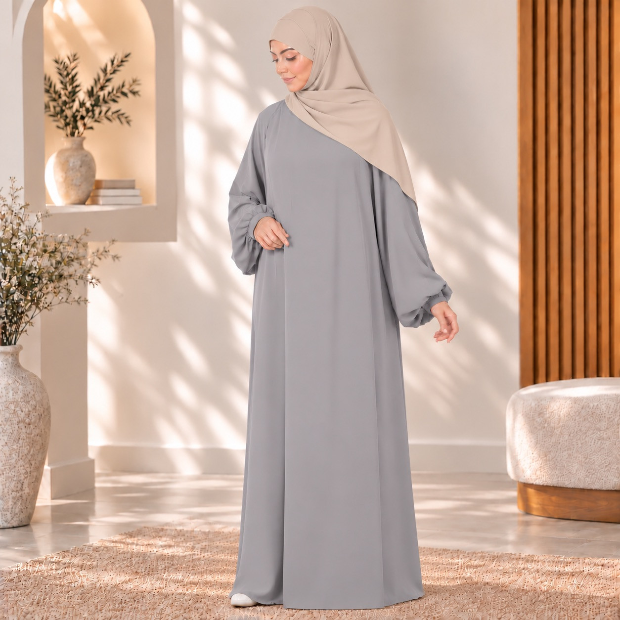 Abaya Numidia soie de médine gris - El Bassira