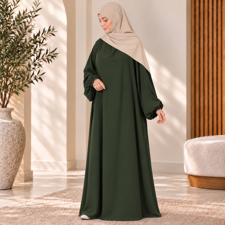 Abaya Numidia soie de médine kaki - El Bassira