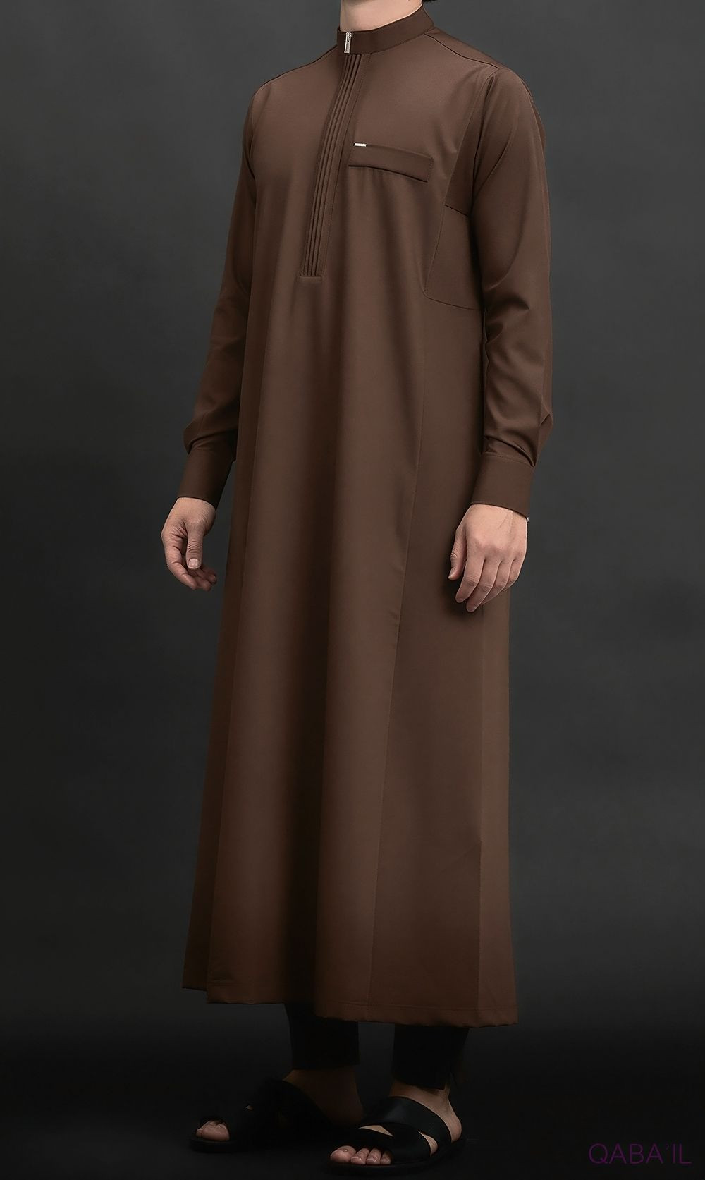 Qamis Long Eminence - Noir broderie Doré - Qabail