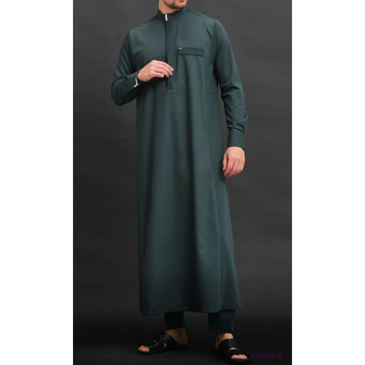 Qamis Long Eminence - Noir broderie Doré - Qabail