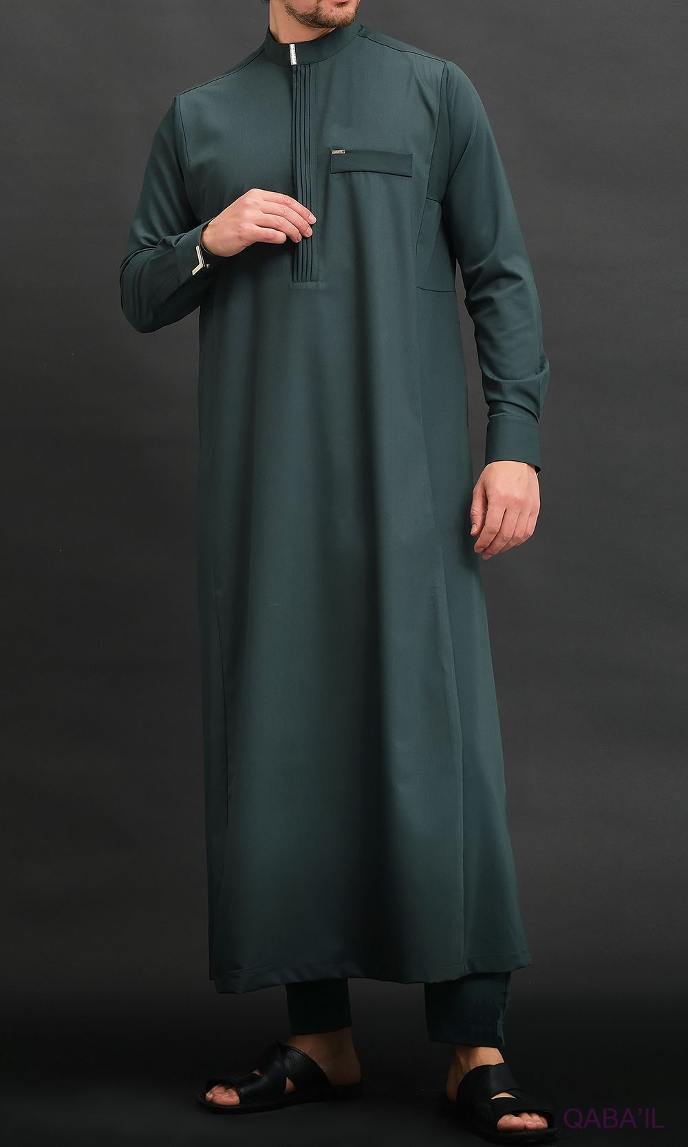 Qamis Long Eminence - Noir broderie Doré - Qabail