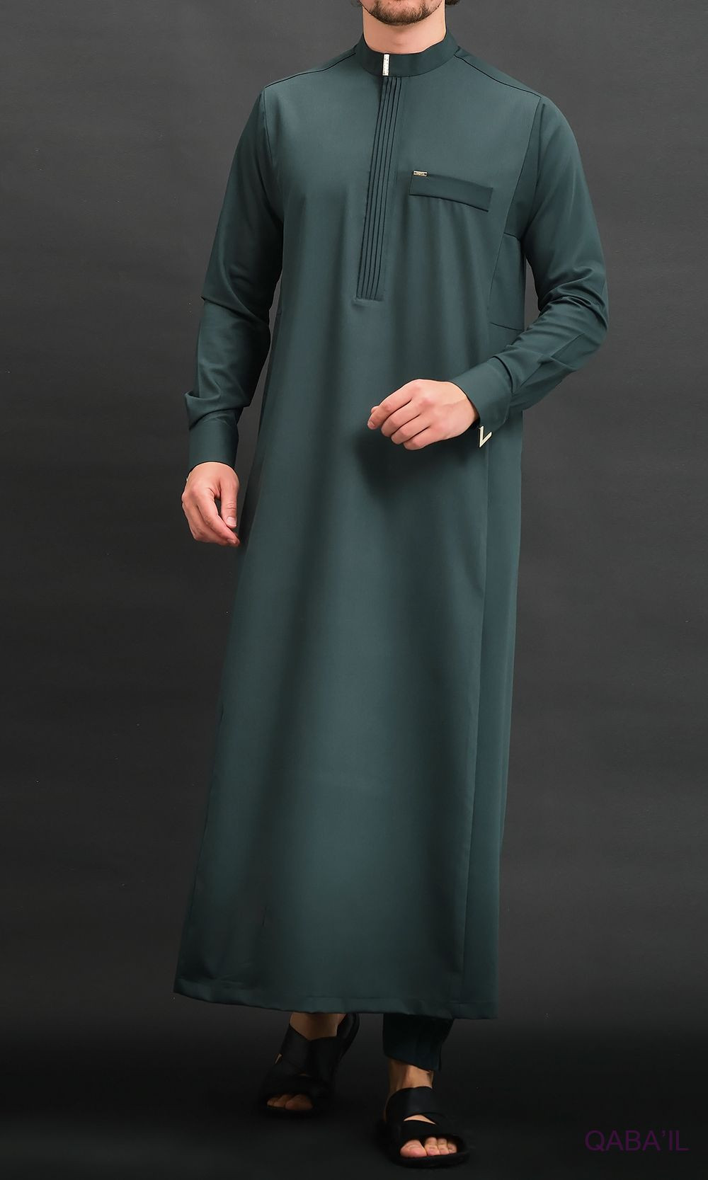 Qamis Long Eminence - Noir broderie Doré - Qabail