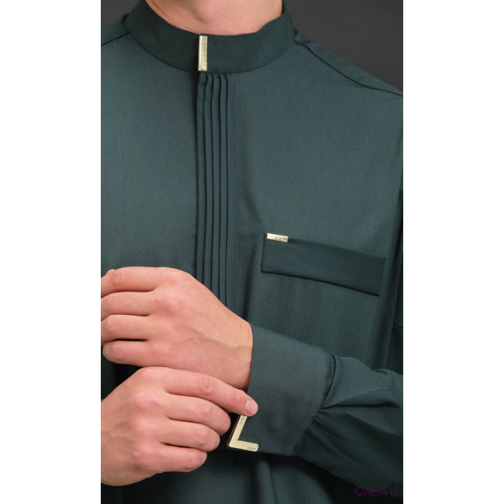 Qamis Long Eminence - Noir broderie Doré - Qabail