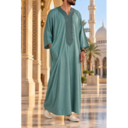 Gandoura marocaine Amir - vert émeraude