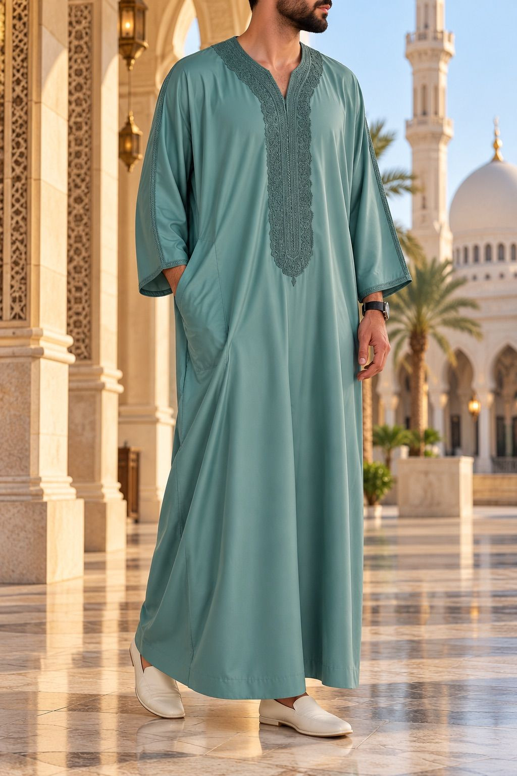 Gandoura marocaine Amir - vert émeraude