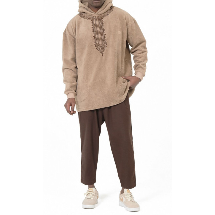 Hoodie Etniz Oversized QTT1032 coffee - Qabail
