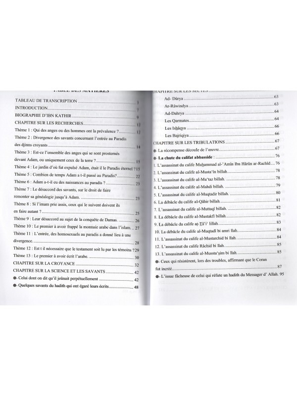 CLASSIFICATION DES POINTS NOTABLES DE AL BIDAYA WA AN NIHAYA