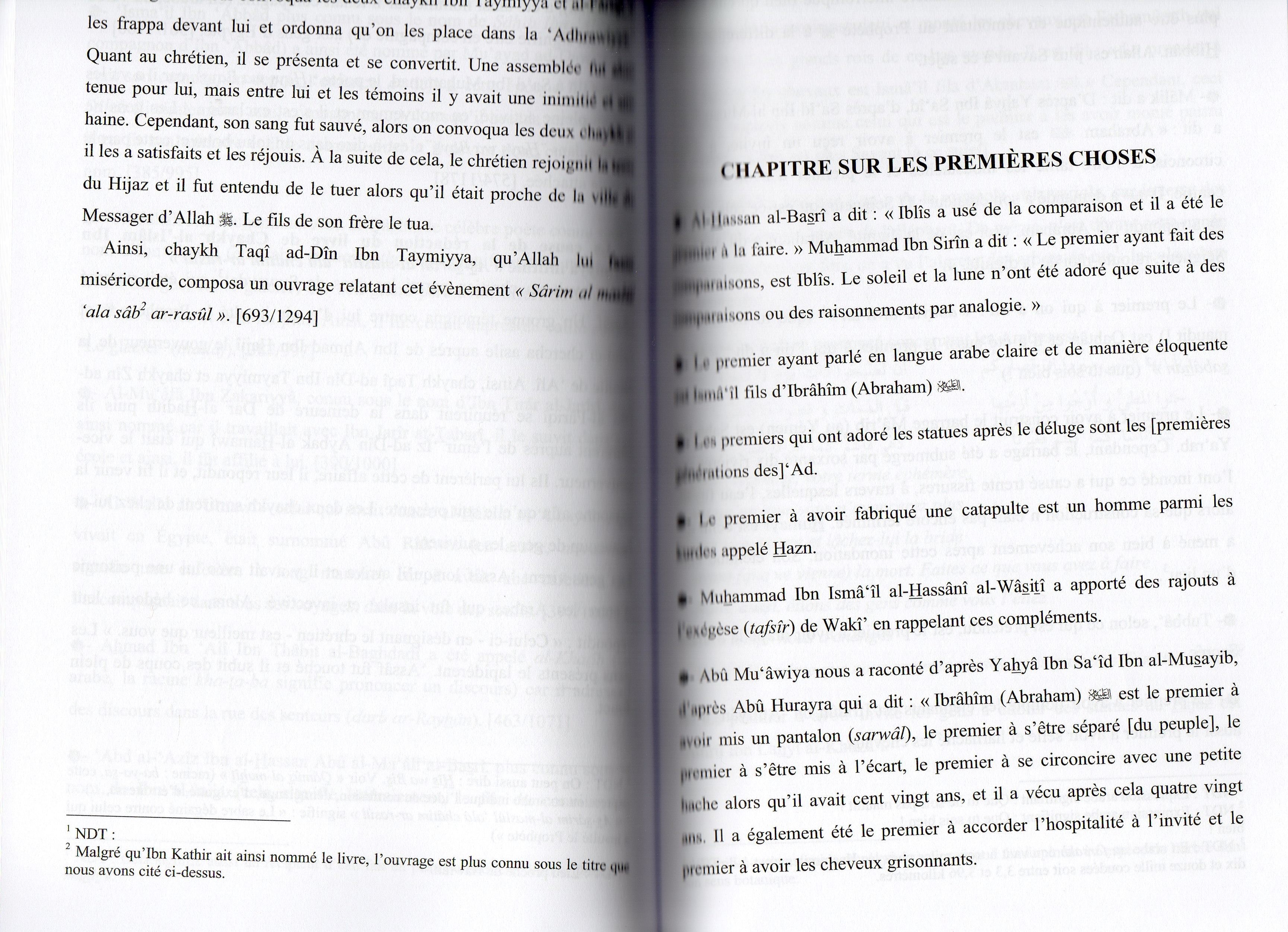 CLASSIFICATION DES POINTS NOTABLES DE AL BIDAYA WA AN NIHAYA