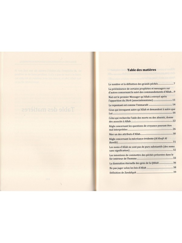 QUESTIONS ET REPONSES CONCERNANT LA CROYANCE