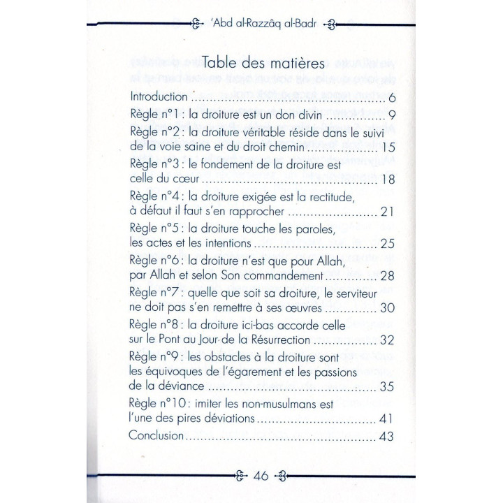 10 Règles dans la droiture ABD RAZZAQ AL BADR
