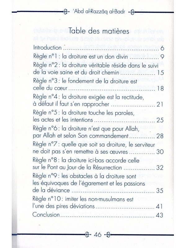 10 Règles dans la droiture ABD RAZZAQ AL BADR