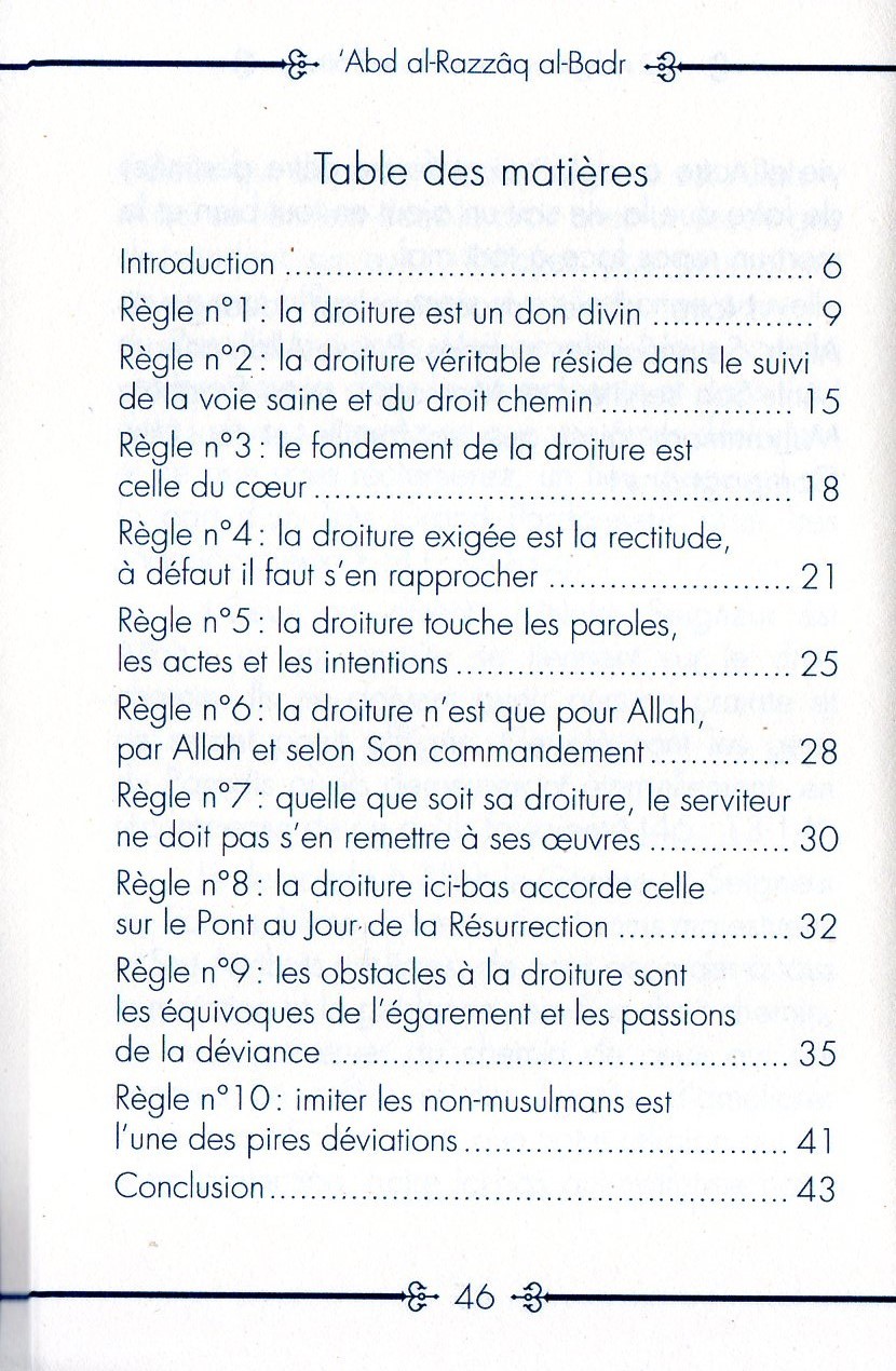 10 Règles dans la droiture ABD RAZZAQ AL BADR