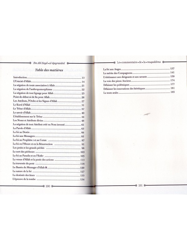 La croyance de l'Imam Malik La Muqaddima d'Ibn Zayd al-Qayrawani