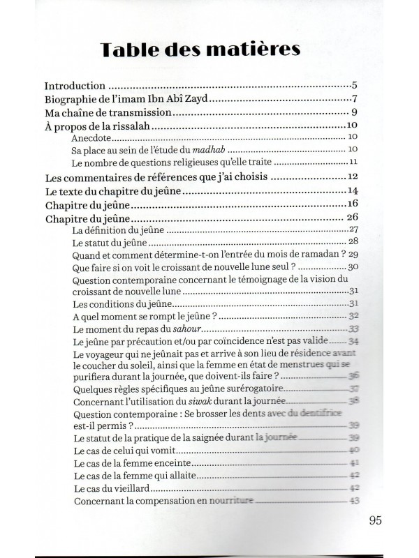 Explication Du Chapitre du Jeune de l'Epitre d'Ibn Zayd AL QAYRAWANI