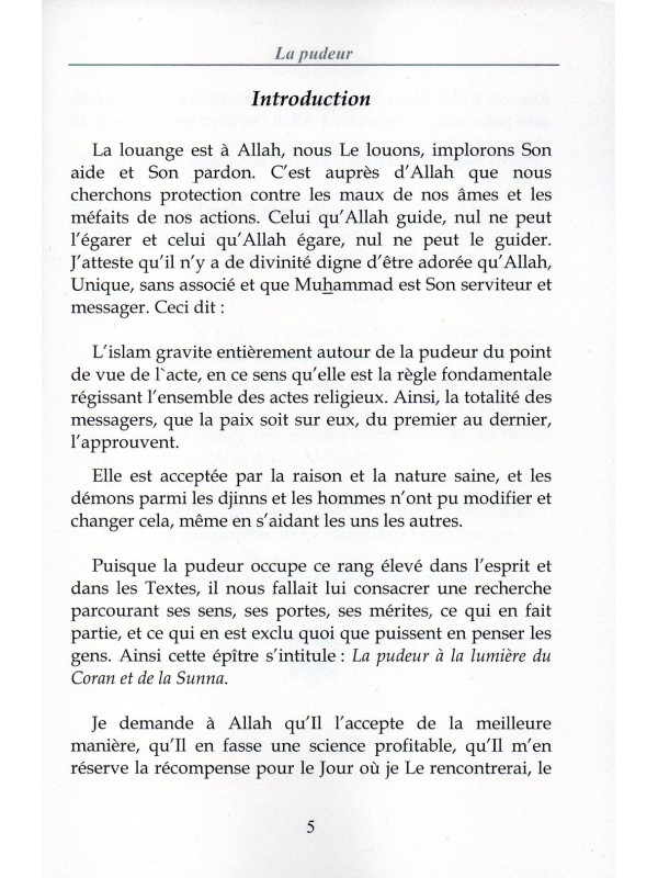 La pudeur A la lumière du coran et de la sunna Shaykh Salim AL HILALI