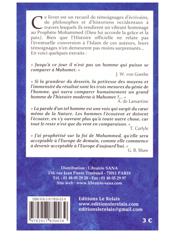 Le prophète Mohammed...l'Occident témoigne-A. Benamara K. Temmar- Edition Le Relais
