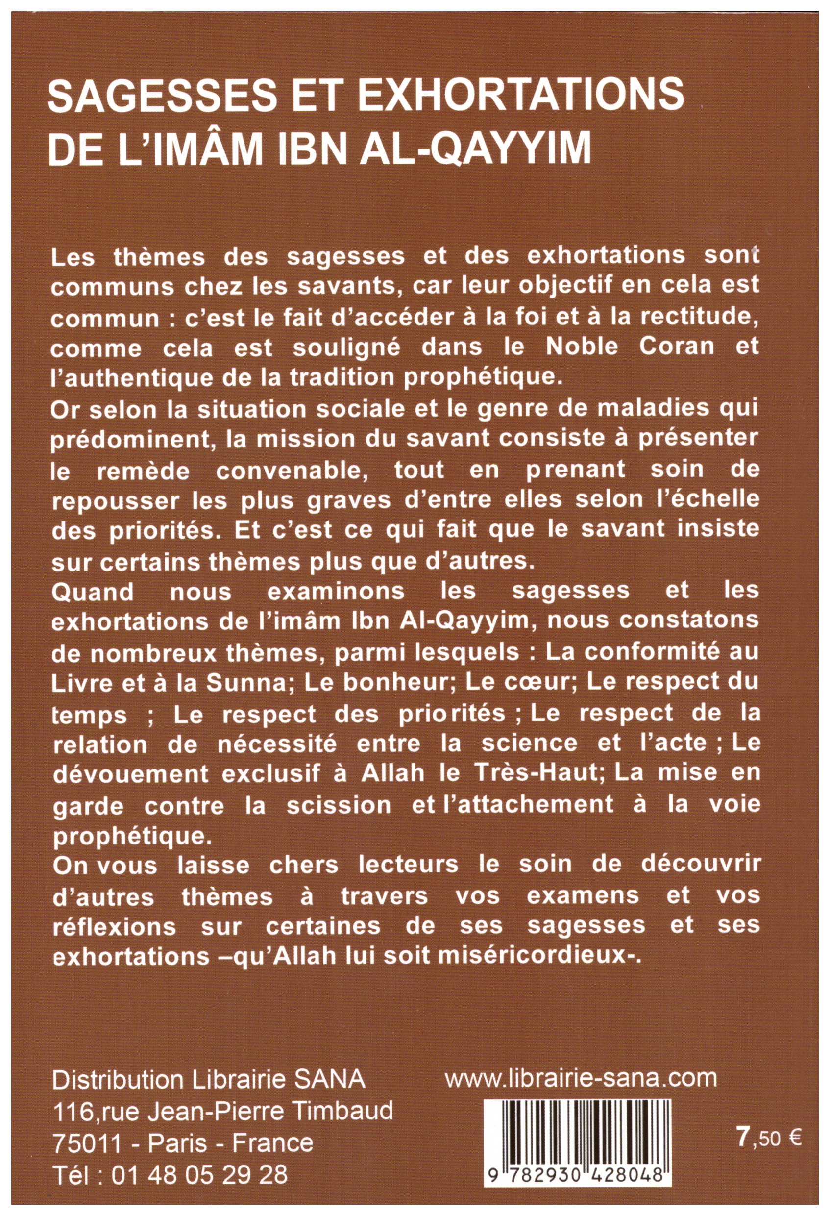 Sagesses et exhortations- l'imam Ibn Al-Qayyim - Edition Al madina