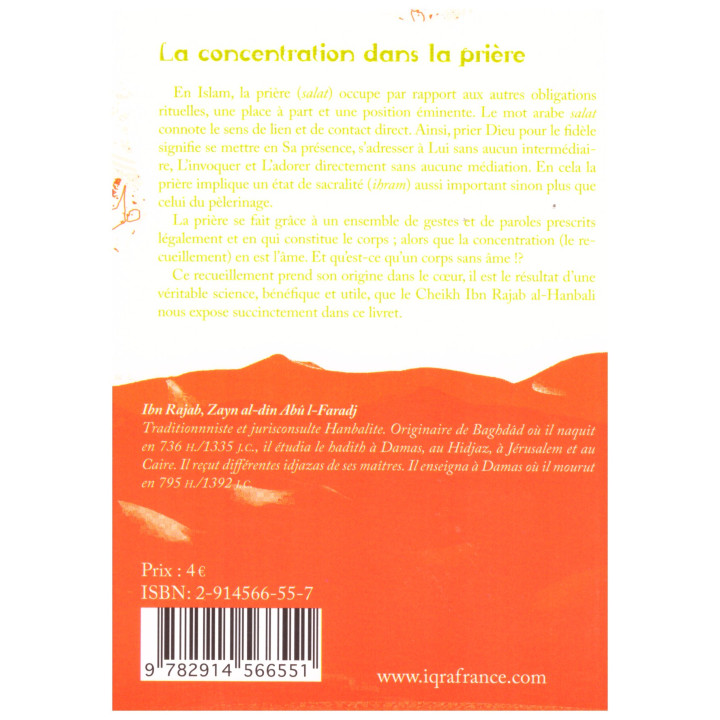 La concentration dans la prière - Ibn Rajab Al Hanbali - Edition La Ruche