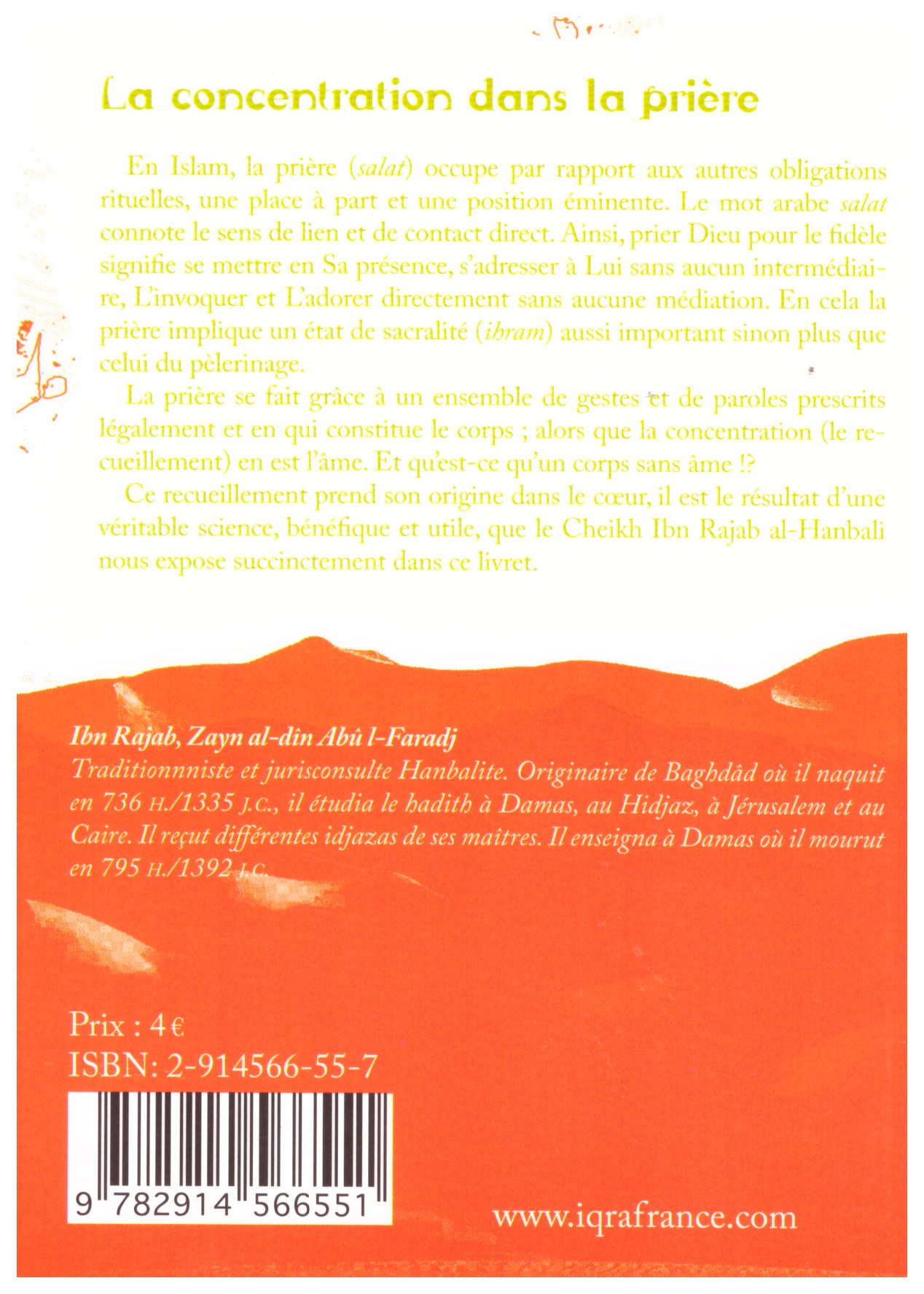 La concentration dans la prière - Ibn Rajab Al Hanbali - Edition La Ruche