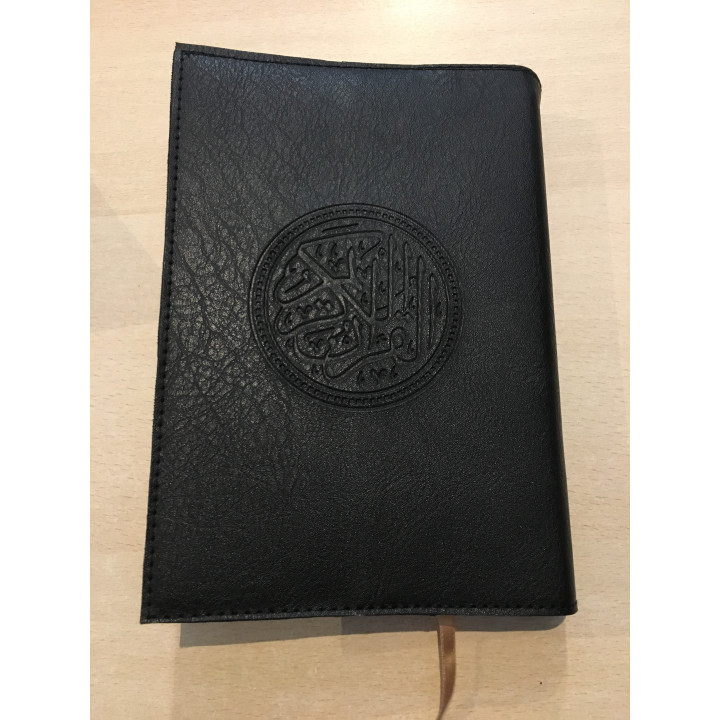 Protège Coran - taille moyenne  20 x 14.5 - simili cuir - noir