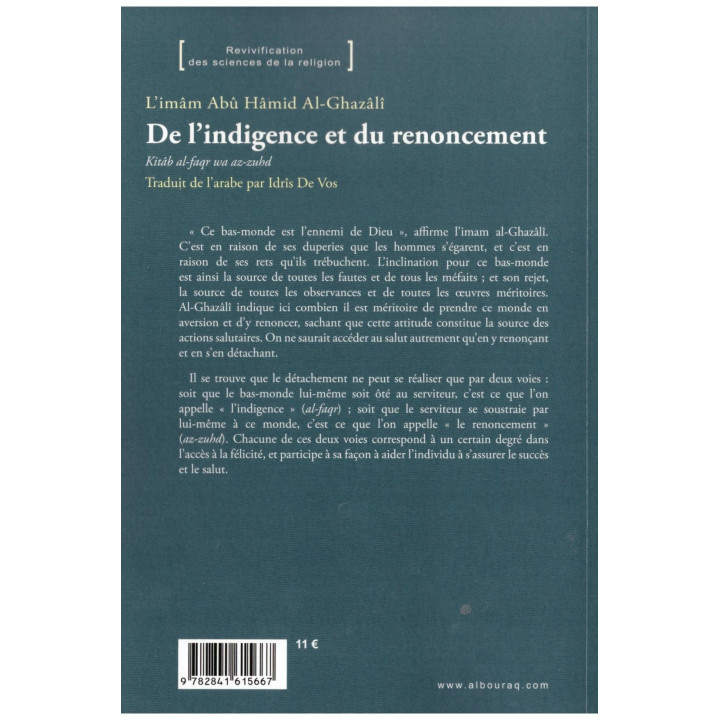 De l'indigence et du renoncement - Al-Ghazâli - Edition Al Bouraq