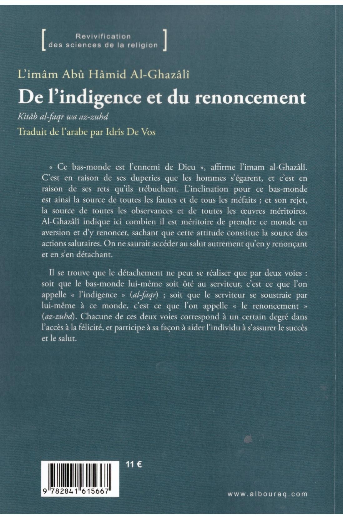 De l'indigence et du renoncement - Al-Ghazâli - Edition Al Bouraq