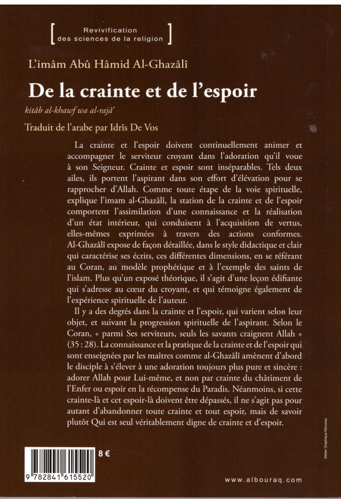 De la crainte et de l'espoir - Al Ghazali - Edition Al Bouraq