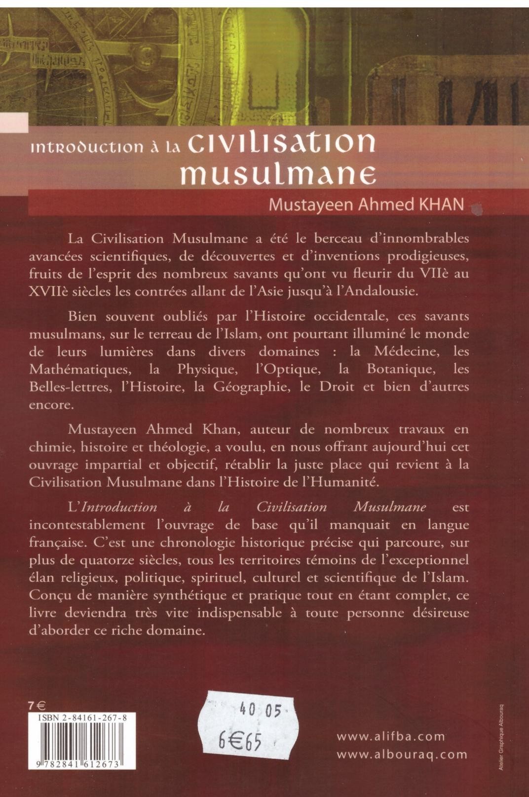 Introduction à la civilisation musulmane - Mustayeen Ahmed Khan - Edition Al Bouraq