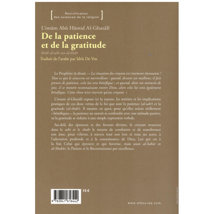 De la patience et de la gratitude - Al Ghazali - Edition Al Bouraq