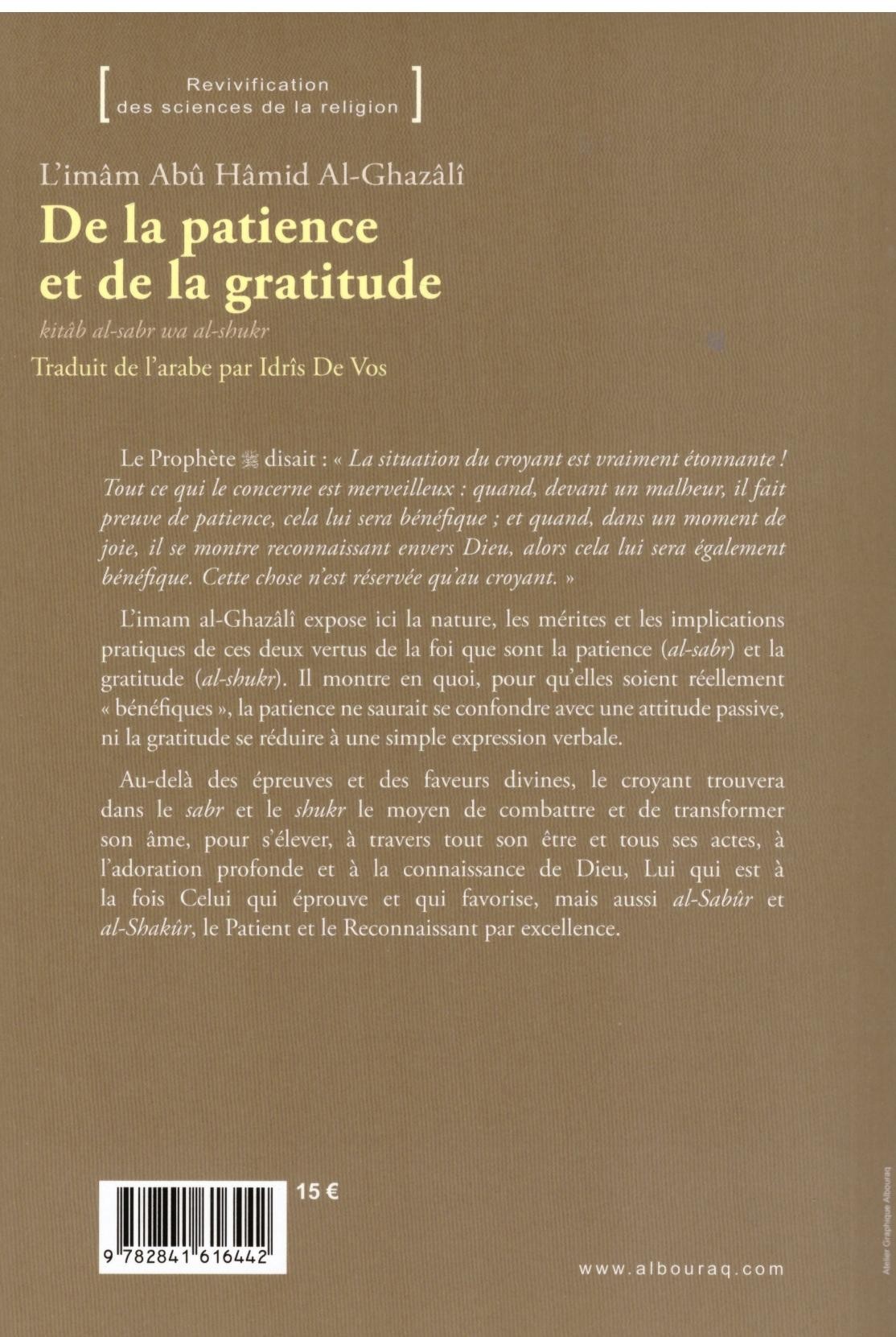De la patience et de la gratitude - Al Ghazali - Edition Al Bouraq