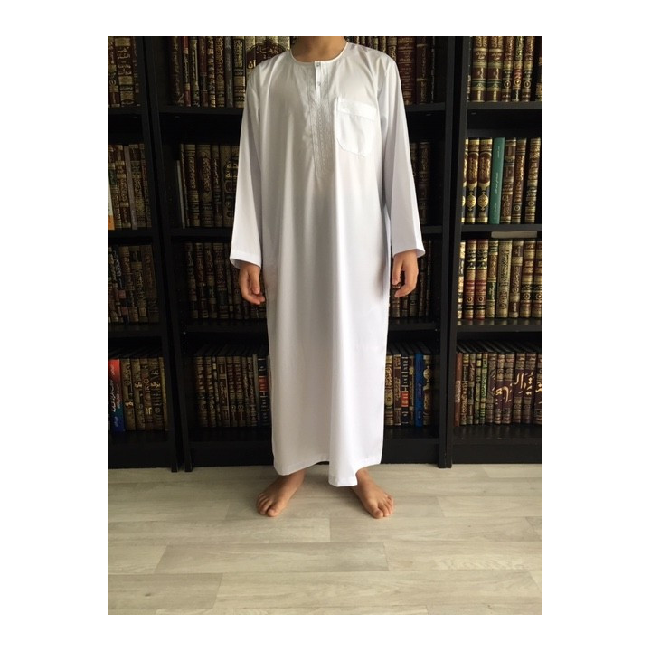 Qamis Enfant / Ado - Manches longues  - Blanc - Atlas