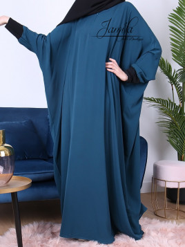 Abaya papillon Bleu Pétrole - tissu microfibre - Jamila