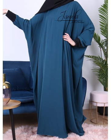 Abaya papillon Bleu Pétrole - tissu microfibre - Jamila