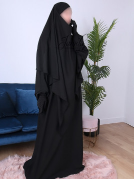 Cape, Khimar 2 en 1 - modèle pointu - Tissu Microfibre - Noir